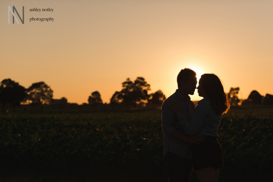 Silhouette of couple at sunset at the Experimental Farm