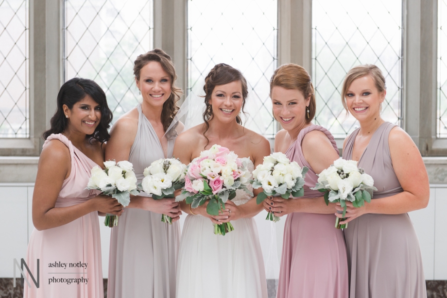 Bridesmaids and bride at the Canadian Museum of Nature