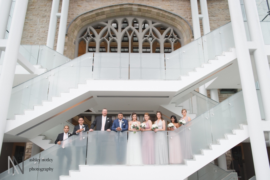 Wedding party on the staircase at the Canadian Museum of Nature