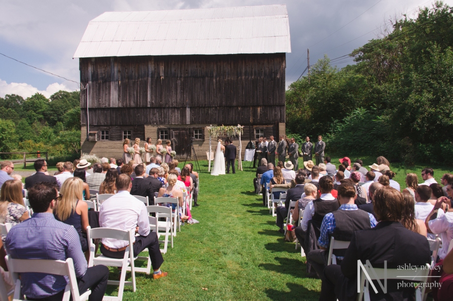 Ceremony at a rustic barn at family home in Perth Ontario