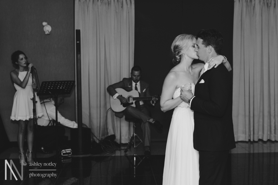 Bride and groom first dance to live music at Parkside Spa and Inn in Perth Ontario